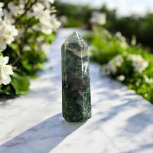 Moss Agate Crystal Tower